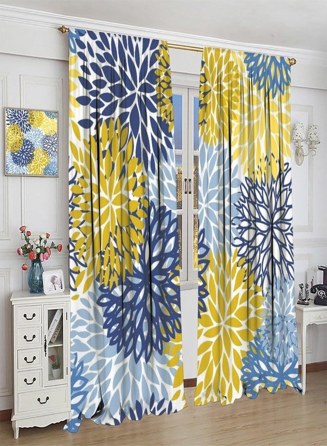 YSWOW Yellow Blue Floral Curtains, Boho Dahlia Chrisanthemum Flowers Art Printed Window Drapes for Bedroom Living Room Kitchen Decor Fabric Set 2 Panel 42x45 Inch 30% Shading Rate - Image 5